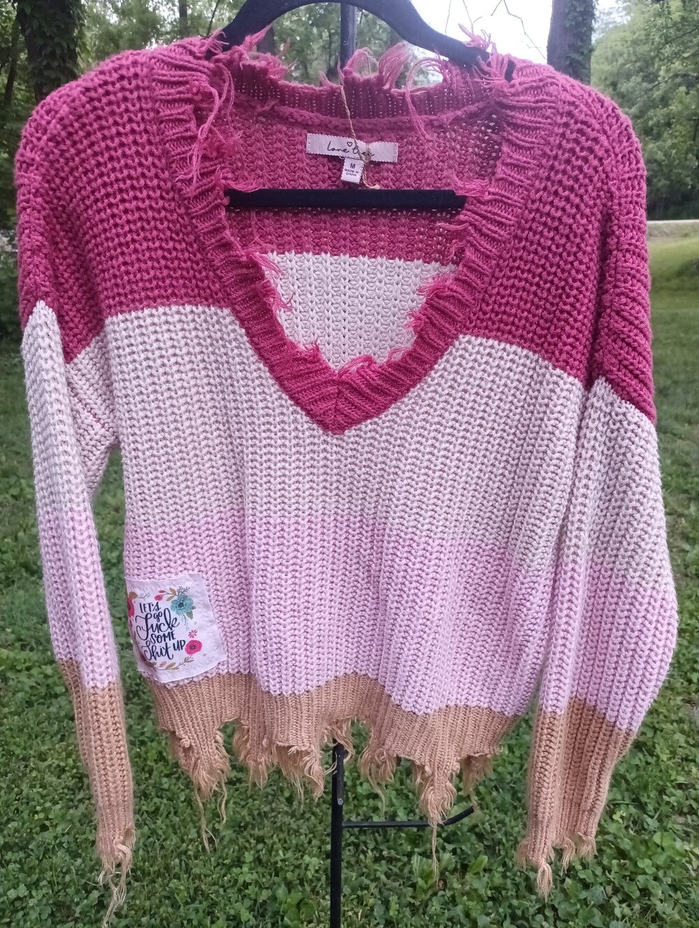 Love Tree Distressed Upcycled Boho Snarky Sweater Size Medium